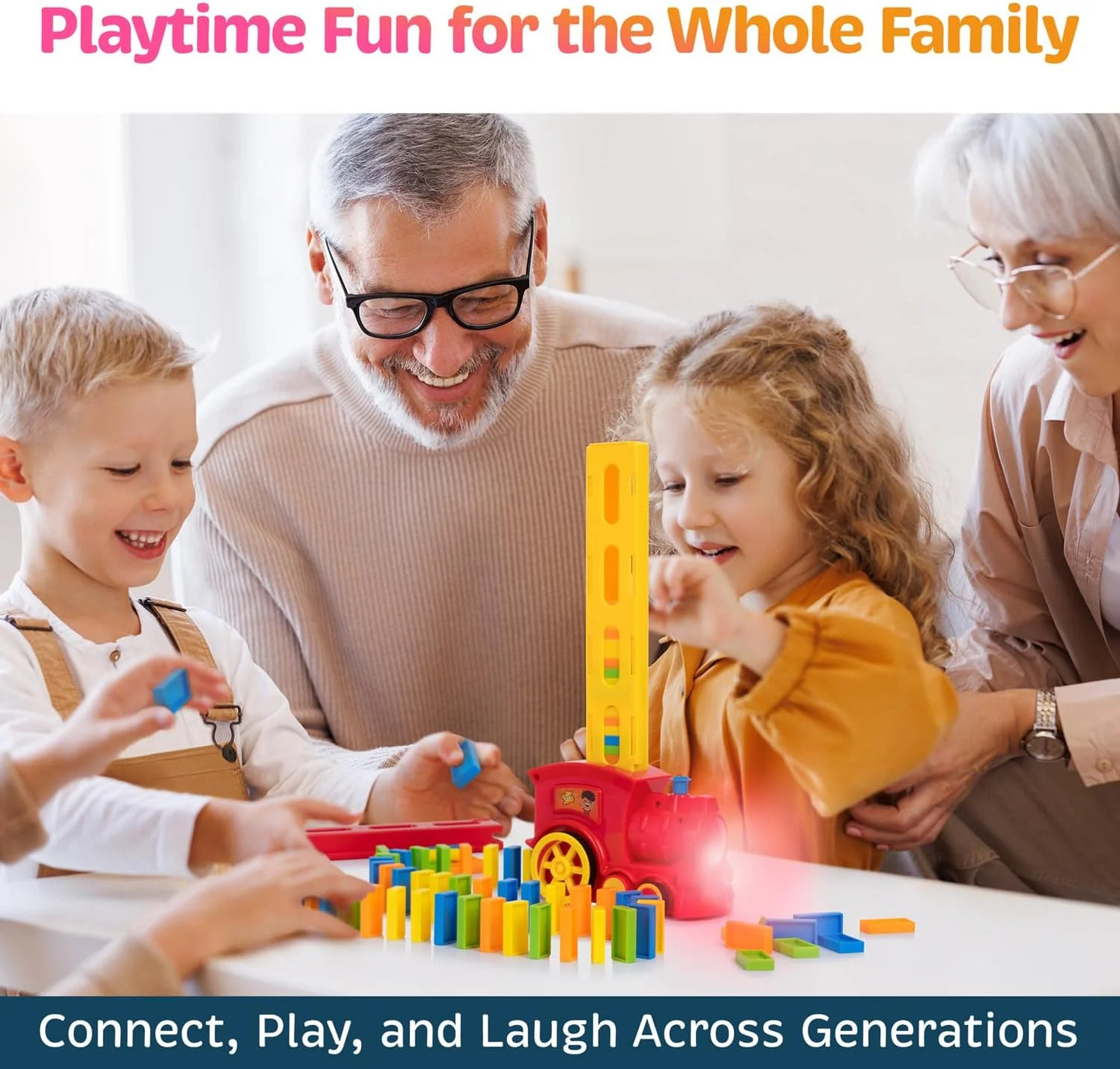 Domino Train with Building and Stacking Blocks Set