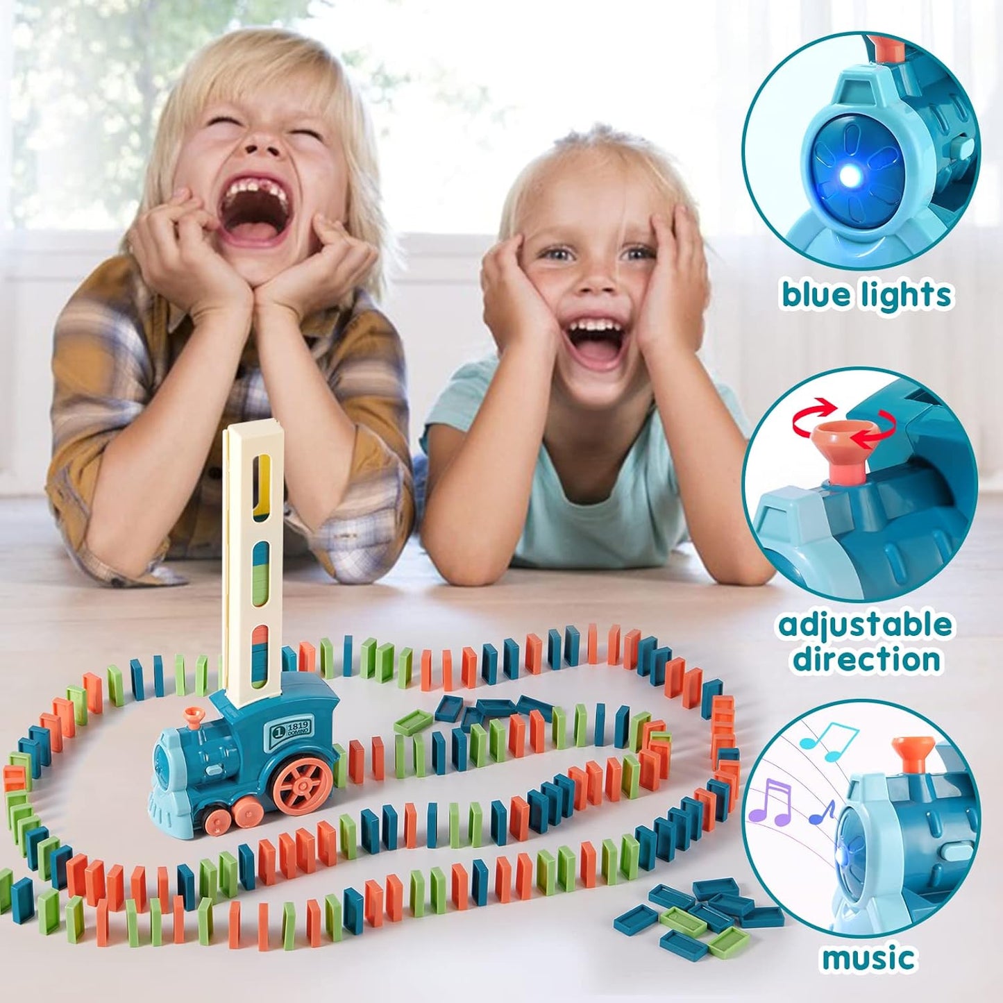 Domino Train with Building and Stacking Blocks Set